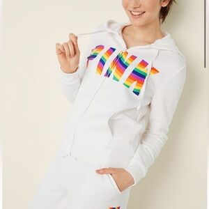 Victoria Secret Optic White Pride Classic Logo Everyday Lounge Perfect FullZip